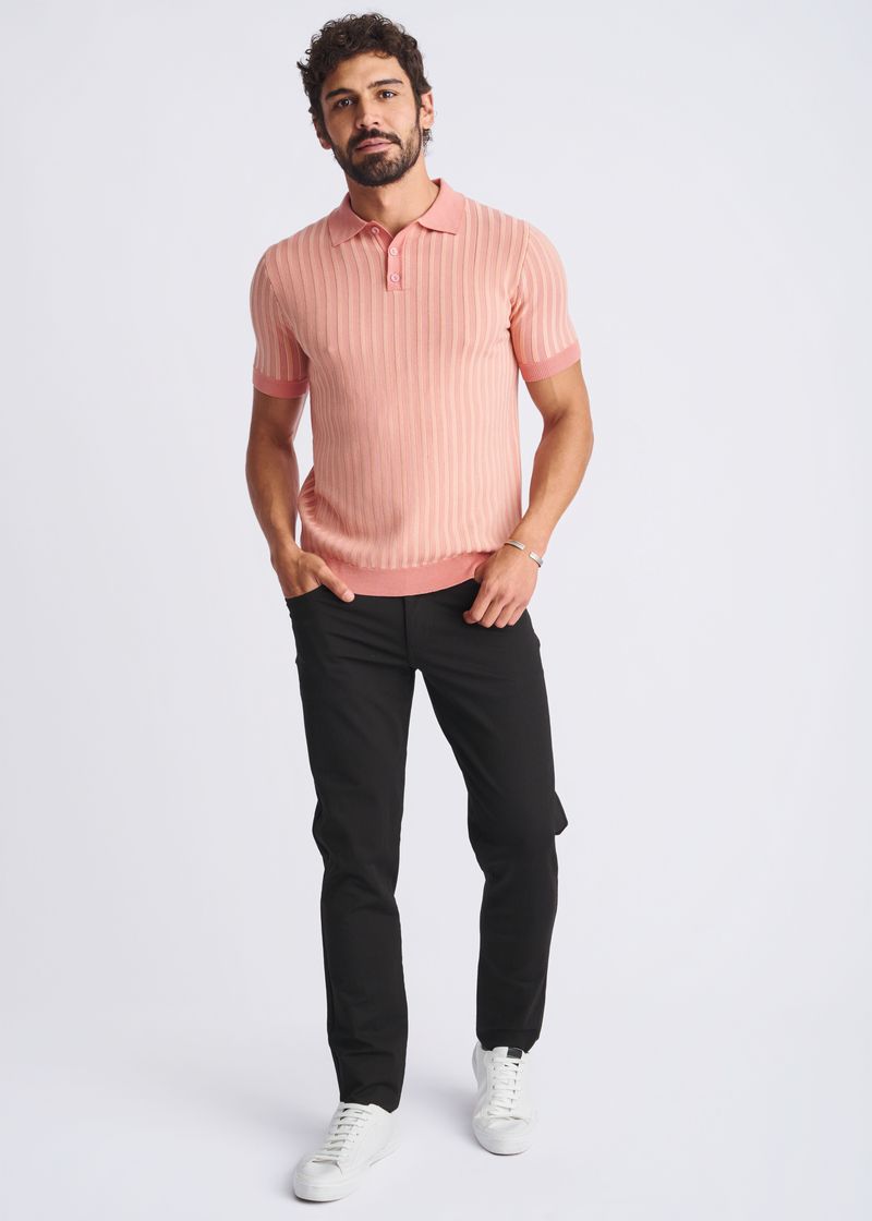 CORAL/SHERBET TEXTURED STRIPES SILK/TENCEL 3-BUTTON KNIT POLO PM-16323