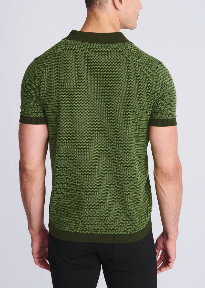 PEAR/COMBAT TWO TONE TEXTURED COTTON 3-BUTTON KNIT POLO PM-16321