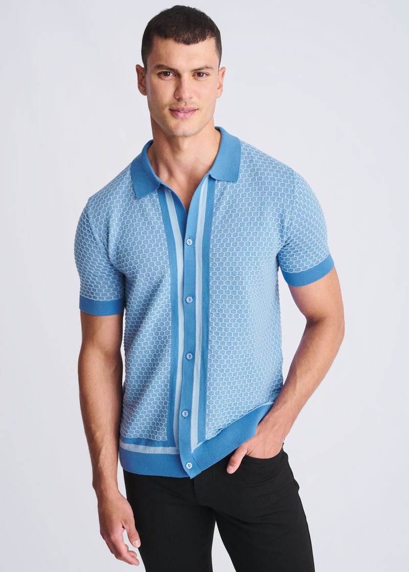 LAGOON/GLACIER HONEYCOMB TEXTURED COTTON BUTTON FRONT KNIT SHIRT PM-16329 LAGOON/GLACIER / S LAGOON/GLACIER HONEYCOMB TEXTURED COTTON BUTTON FRONT KNIT SHIRT PM-16329 LAGOON/GLACIER / S