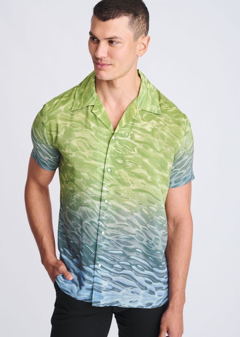 TEAL/GREEN POOL PRINTED MODAL SHORT SLEEVE BORDER SHIRT PM-49023