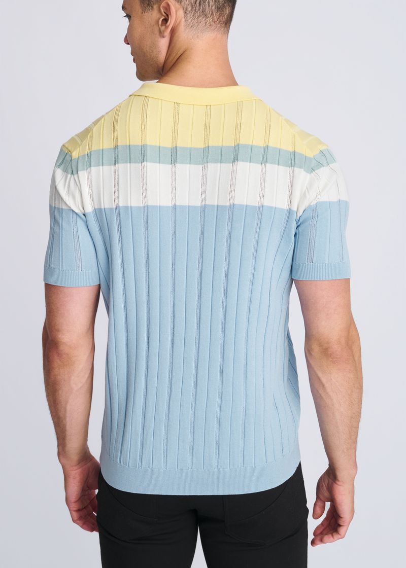 BLUE ICE/YOLK COLOR BLOCK SILK/TENCEL 3-BUTTON KINIT POLO PM-16322