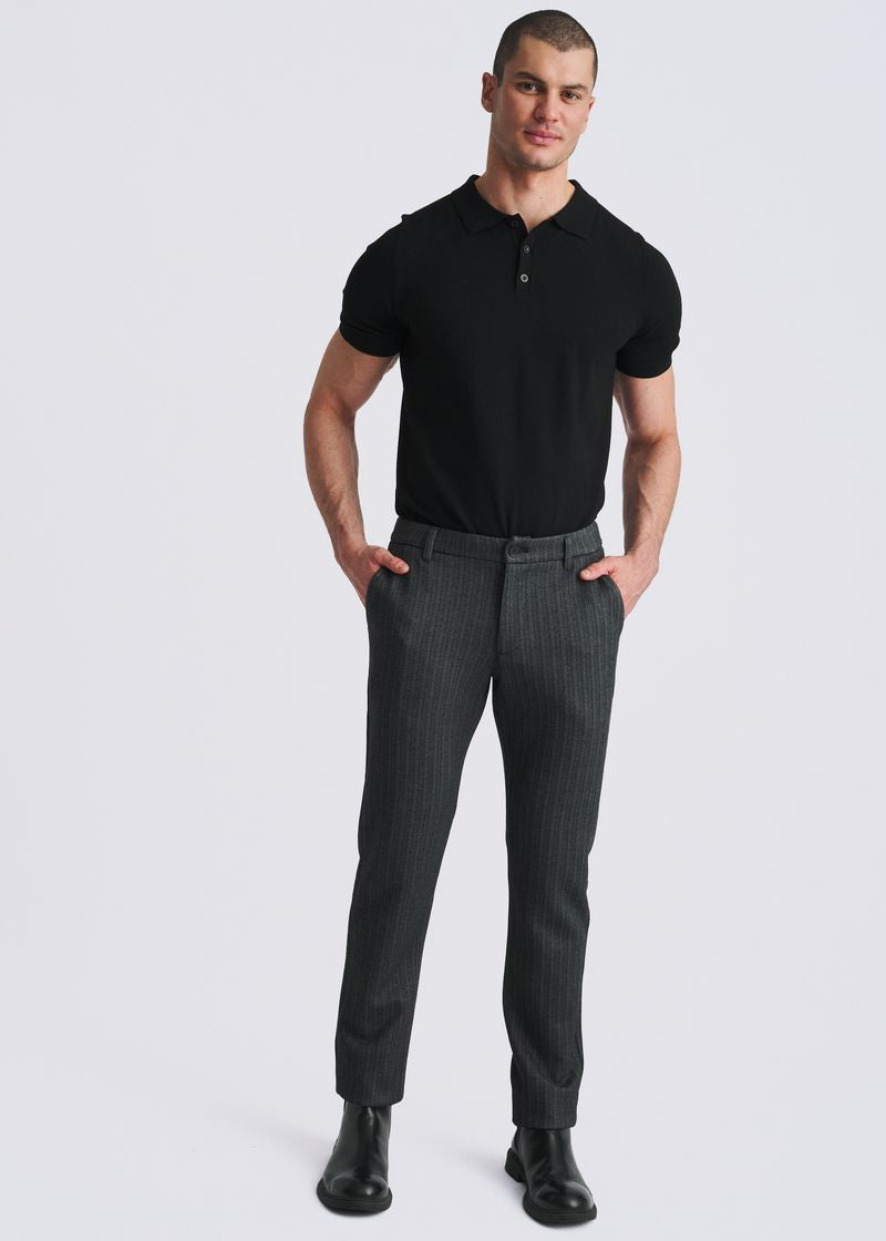 CHARCOAL WOOL-LOOK HERRINGBONE STRETCH KNIT TAILORED PANTS PM-3303-66