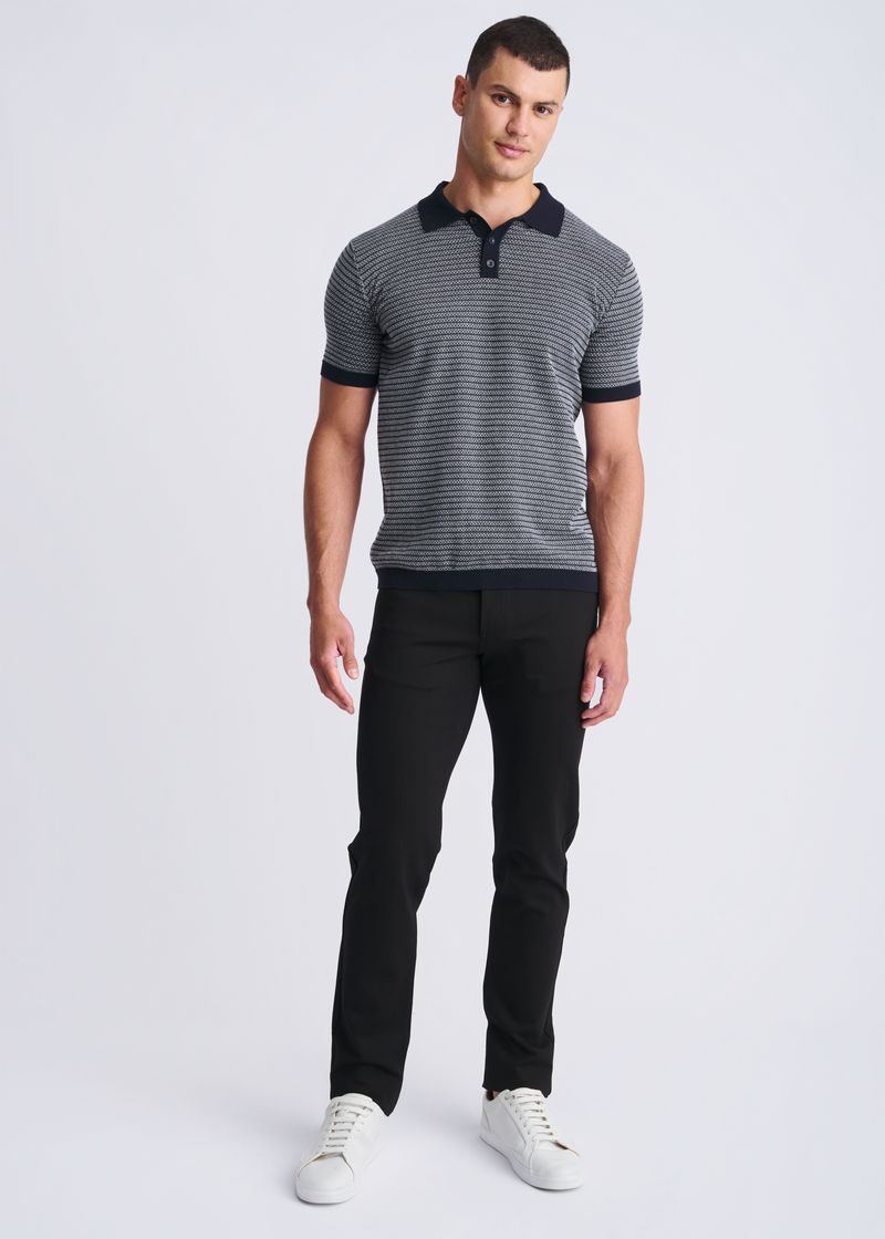 OFF WHITE/NAVY TWO TONE TEXTURED COTTON 3-BUTTON KNIT POLO PM-16321
