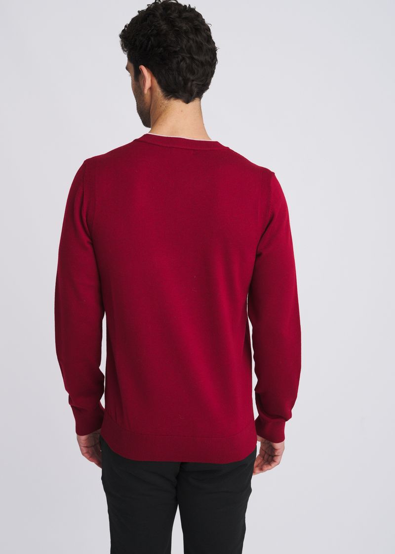 MERLOT/PETAL CONTRAST V-NECK WOOL BLEND KNIT SWEATER PM-16418