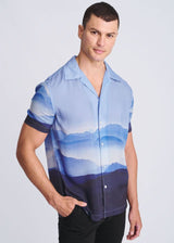NAVY/CLOUD RANGE PRINTED MODAL SHORT SLEEVE BORDER SHIRT PM-49025