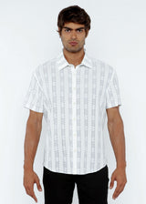 MISTY BLUE/MILK STRIPE LIGHTWEIGHT KNITTED SHORT SLEEVE SHIRT PM-51006