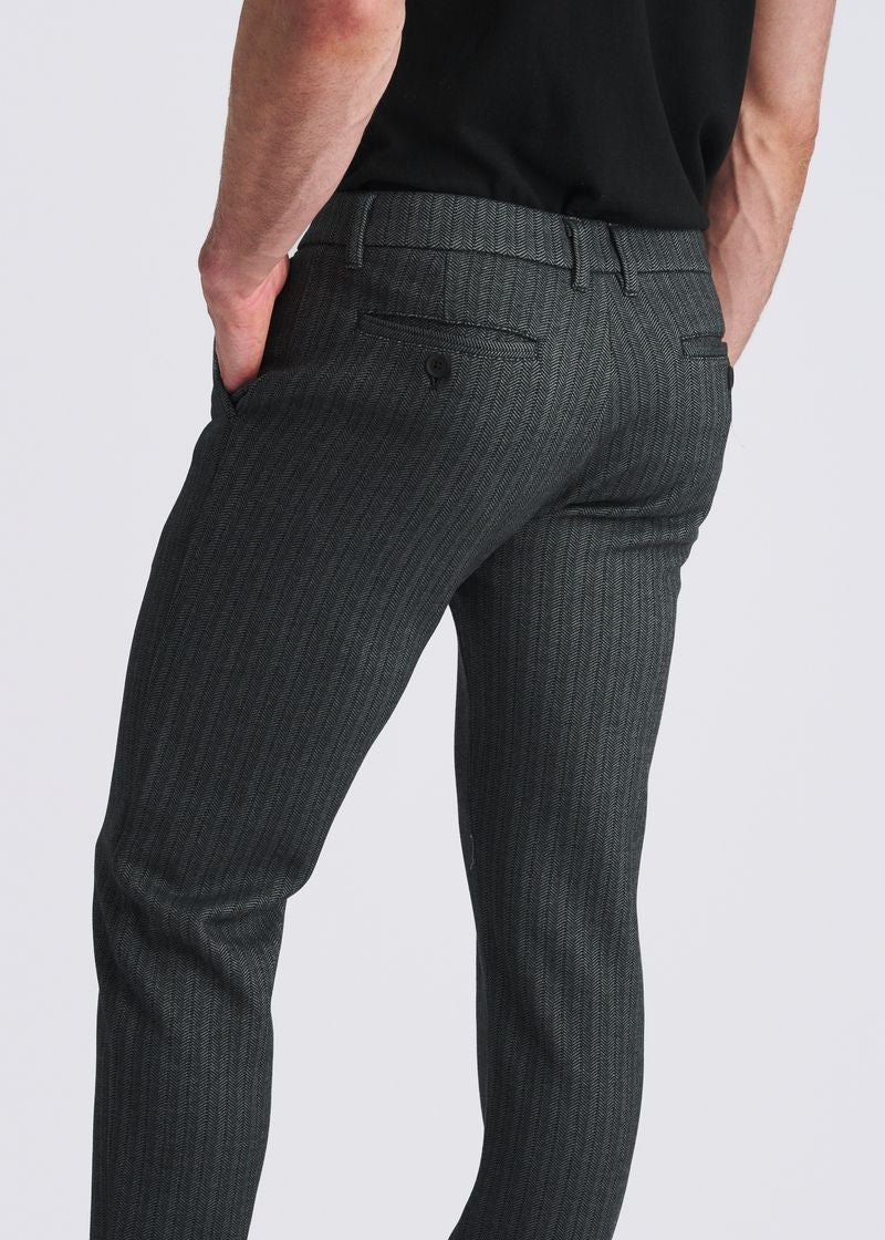 CHARCOAL WOOL-LOOK HERRINGBONE STRETCH KNIT TAILORED PANTS PM-3303-66
