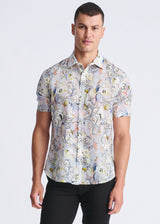 ORCHID/CORAL FLORAL PRINTED LIGHTWEIGHT LINEN/TENCEL SHORT SLEEVE SHIRT PM-45039