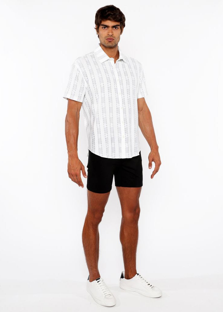 MISTY BLUE/MILK STRIPE LIGHTWEIGHT KNITTED SHORT SLEEVE SHIRT PM-51006