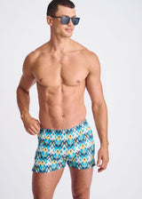 TEAL/GOLD DIAMONDS PRINTED SEERSUCKER SWIM SHORTS W/MESH LINING PM-6018-48