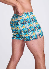 TEAL/GOLD DIAMONDS PRINTED SEERSUCKER SWIM SHORTS W/MESH LINING PM-6018-48