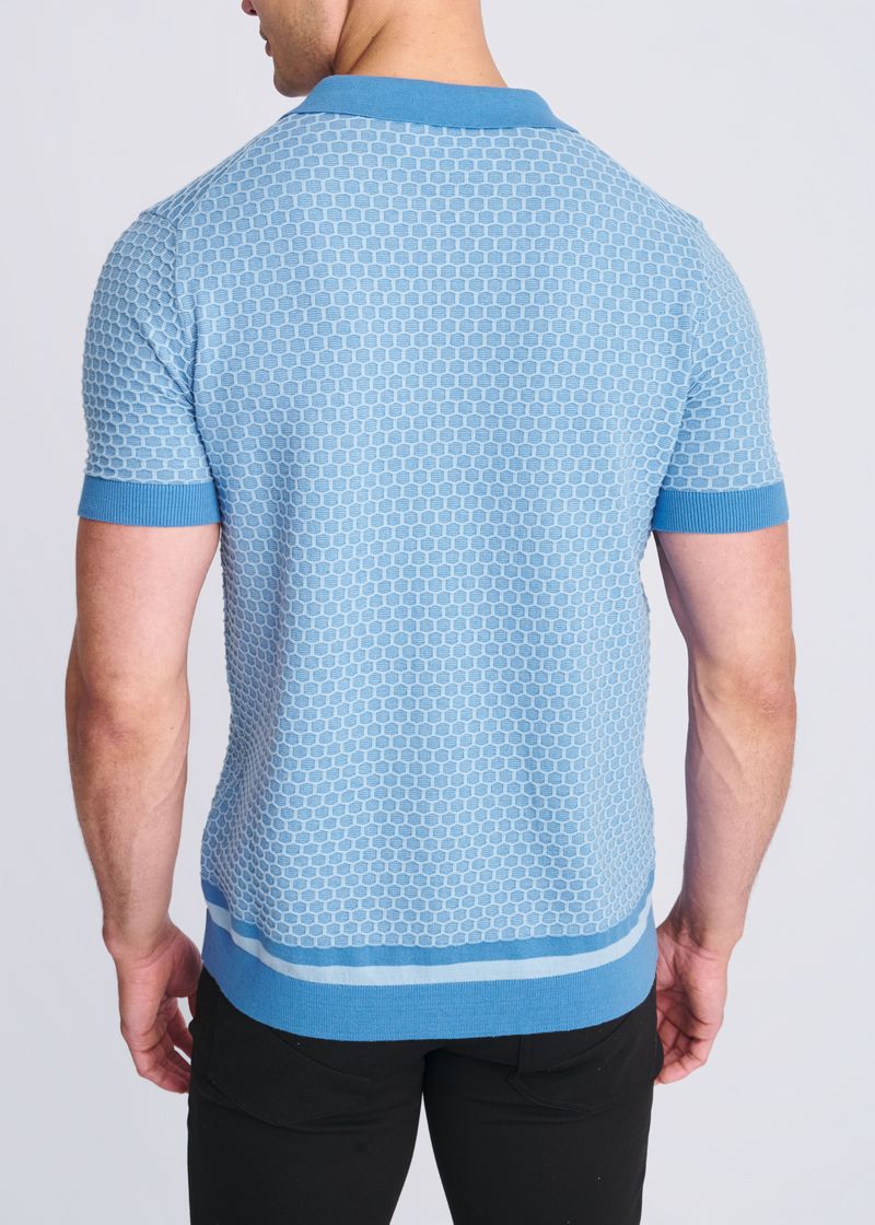 LAGOON/GLACIER HONEYCOMB TEXTURED COTTON BUTTON FRONT KNIT SHIRT PM-16329