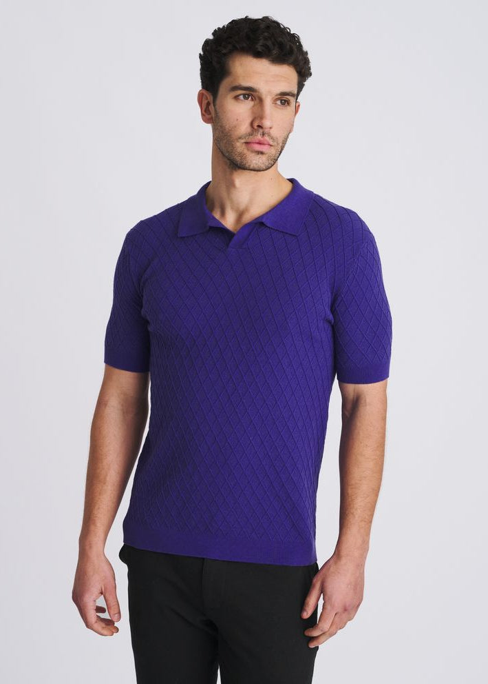 DEEP PURPLE TEXTURED DIAMOND JOHNNY COLLAR KNIT POLO PM-16335