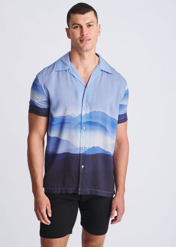 NAVY/CLOUD RANGE PRINTED MODAL SHORT SLEEVE BORDER SHIRT PM-49025