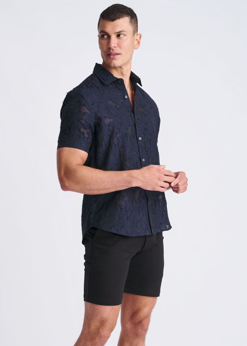 NAVY LIGHTWEIGHT JACQUARD SHORT SLEEVE SHIRT PM-51004