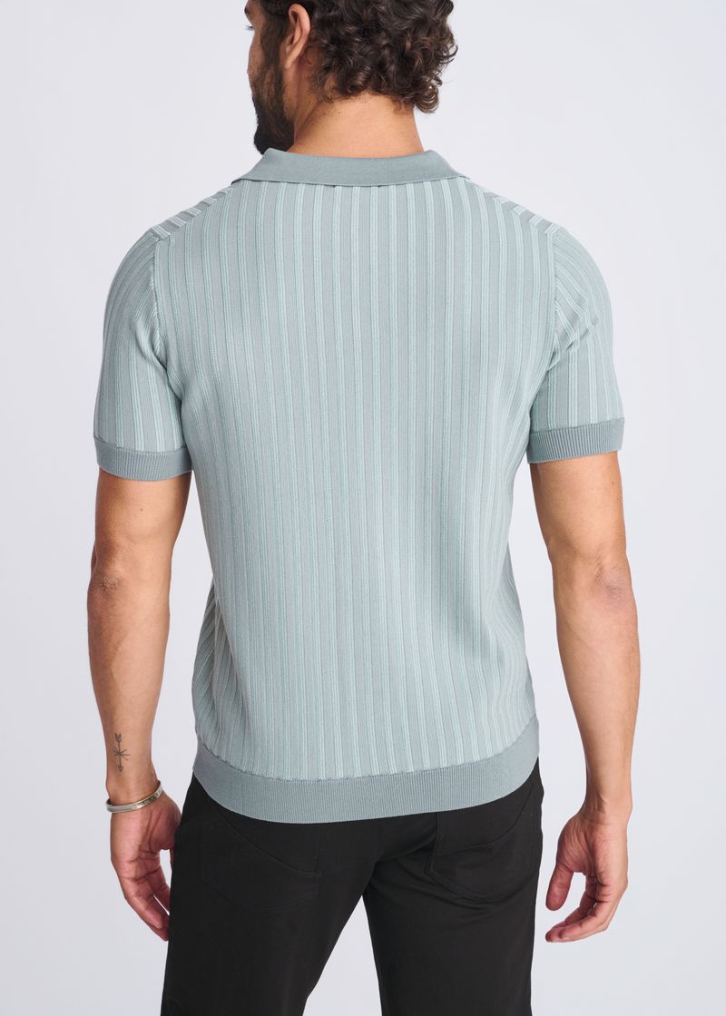 STALK/WEED TEXTURED STRIPES SILK/TENCEL 3-BUTTON KNIT POLO PM-16323