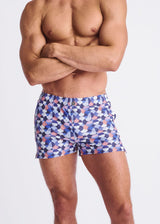 PURPLE/WISTERIA SWIRLS PRINTED SEERSUCKER SWIM SHORTS W/MESH LINING PM-6018-47