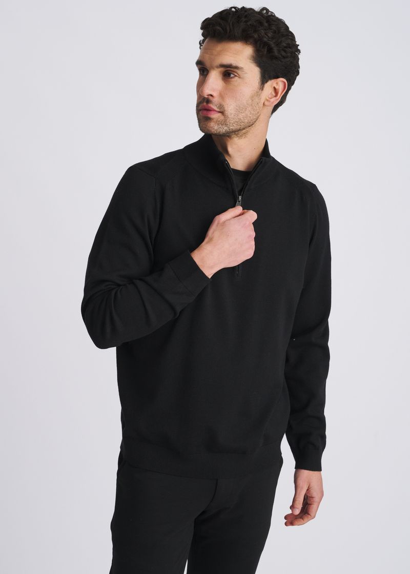 BLACK QUARTER ZIP WOOL BLEND KNIT CARDIGAN PM-16417