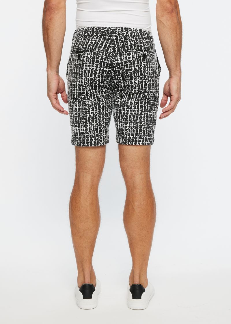 BLACK/WHITE SCRIBBLE BURST JACQUARD 8" INSEAM STRETCH KNIT SHORT PM-2512