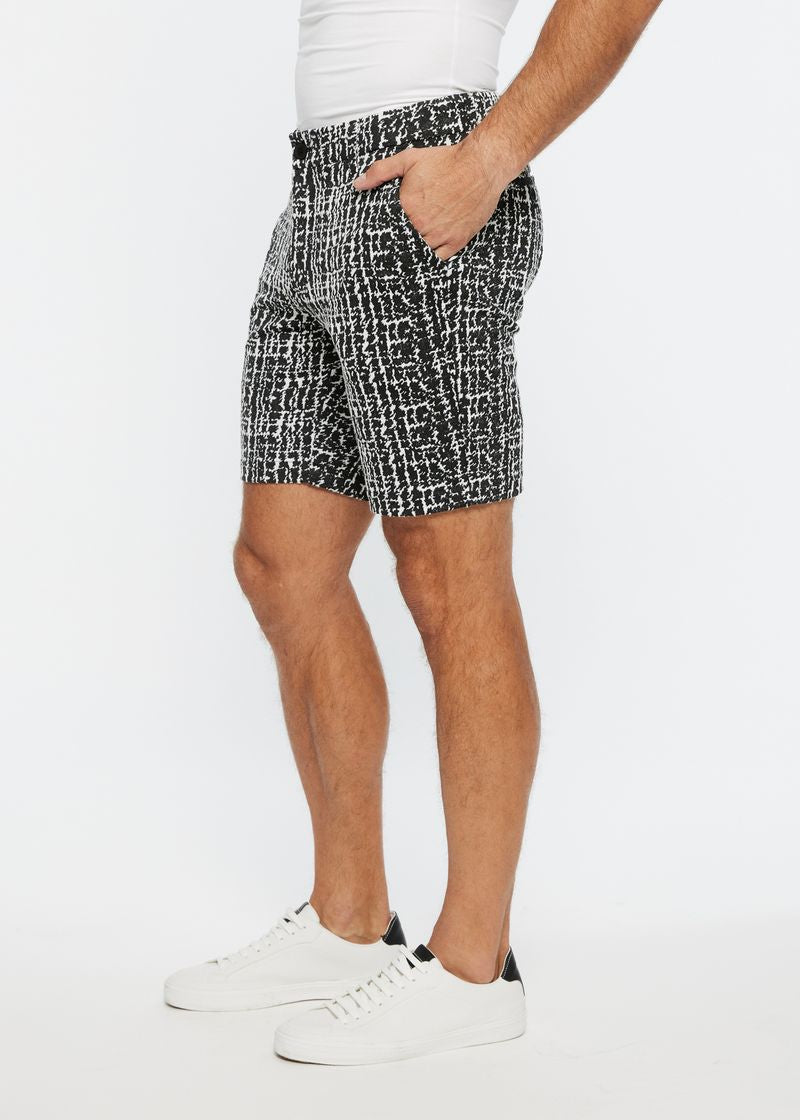 BLACK/WHITE SCRIBBLE BURST JACQUARD 8" INSEAM STRETCH KNIT SHORT PM-2512