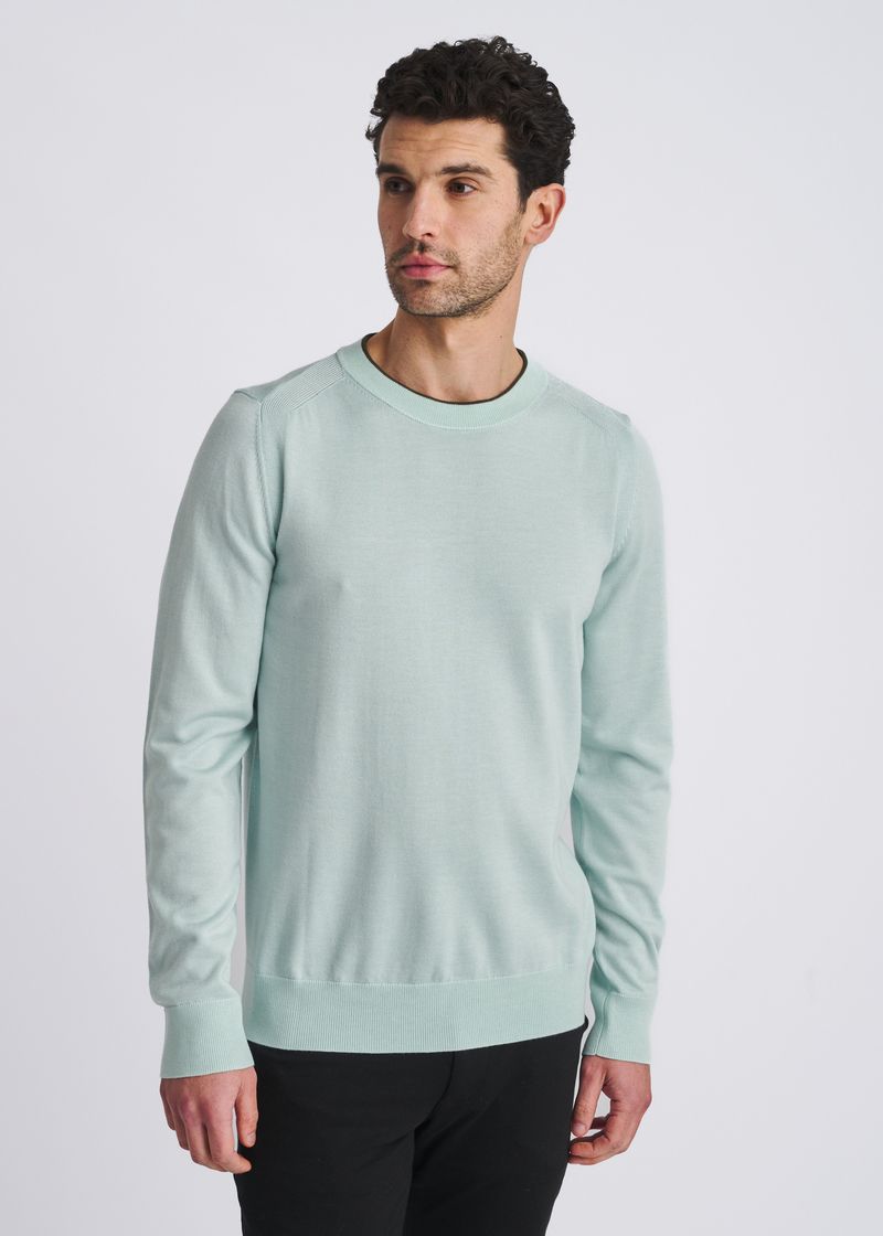 SEACREST CONTRAST CREW NECK WOOL BLEND KNIT SWEATER PM-16422