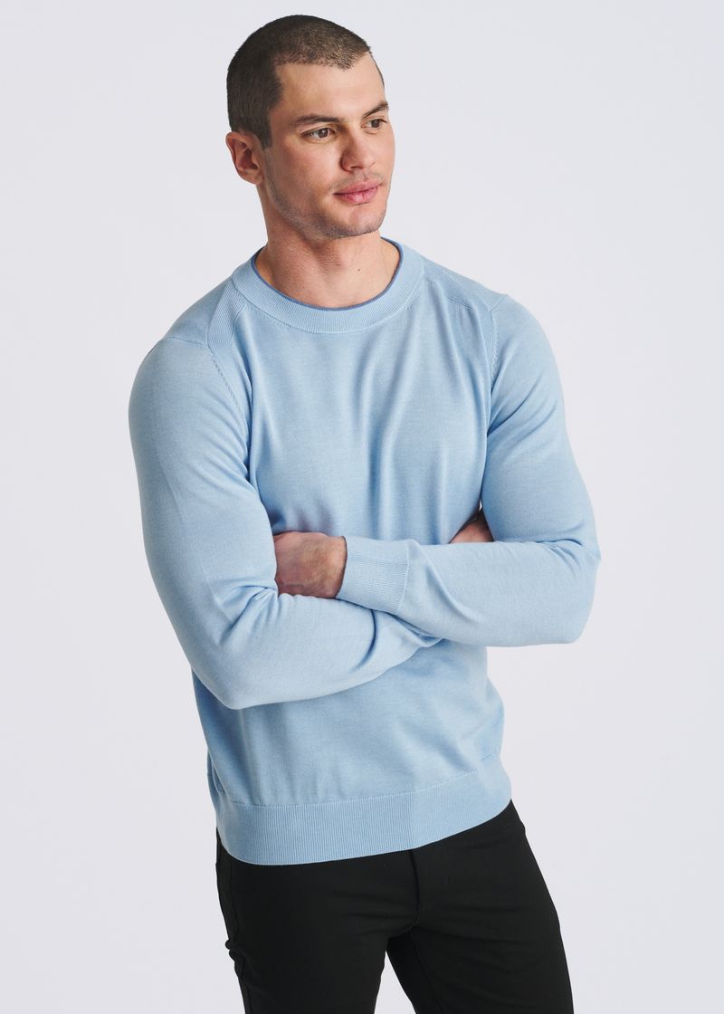 BLUE FINCH CONTRAST CREW NECK WOOL BLEND KNIT SWEATER PM-16422