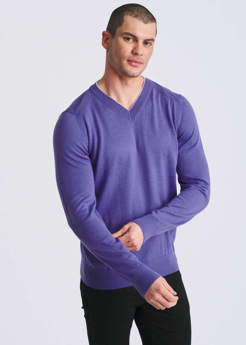 PURPLE/ORCHID CONTRAST V-NECK WOOL BLEND KNIT SWEATER PM-16418