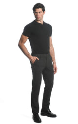 CHARCOAL/BLACK STRETCH KNIT PINSTRIPE WOOL LOOK TAILORED PANTS PM-3303-52