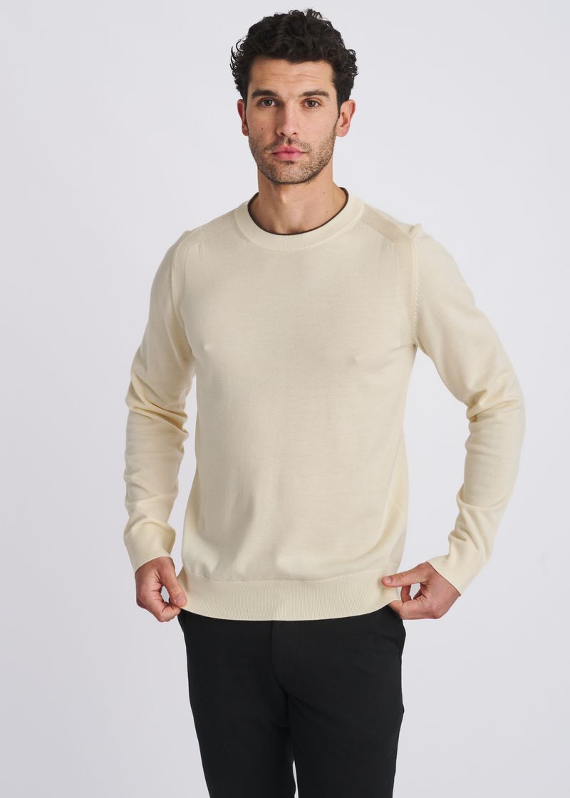 YOLK CONTRAST CREW NECK WOOL BLEND KNIT SWEATER PM-16422