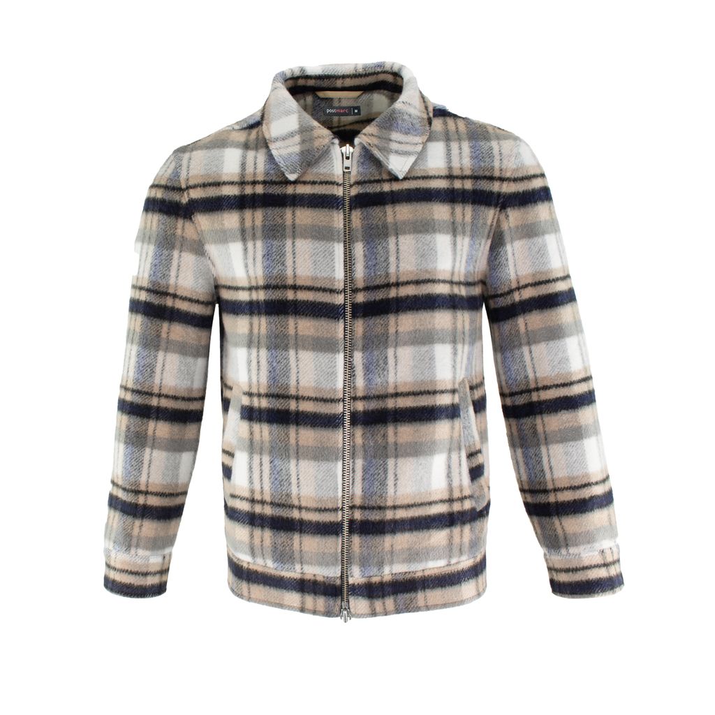 CAMEL/MIDNIGHT PLAID WOOL ZIP-UP JACKET PM-3069-01