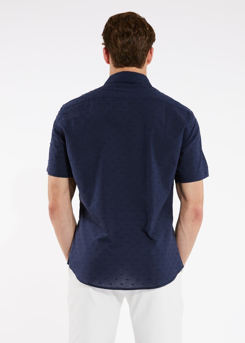 NAVY COTTON PLUMETI SHORT SLEEVE SHIRT PM-4255 Final Sale