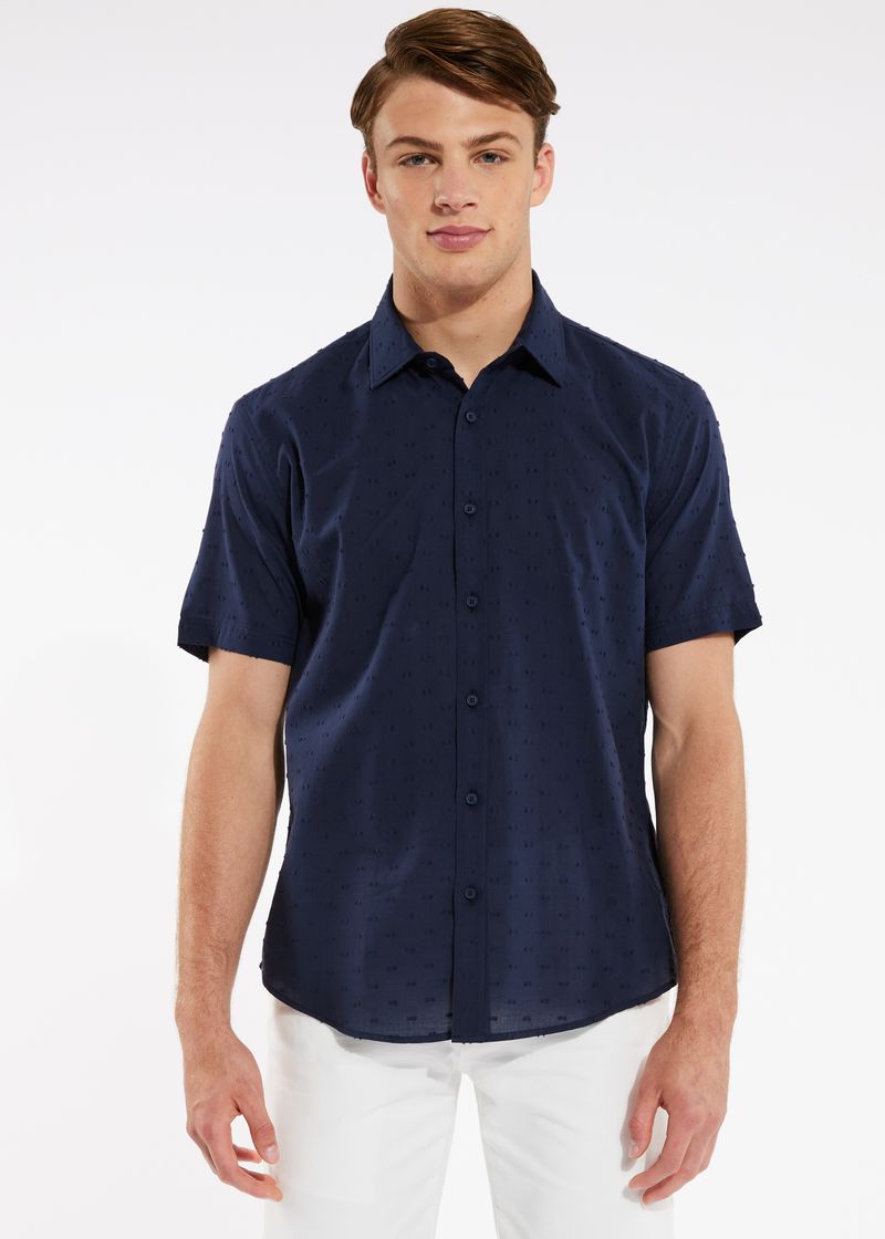 NAVY COTTON PLUMETI SHORT SLEEVE SHIRT PM-4255 Final Sale