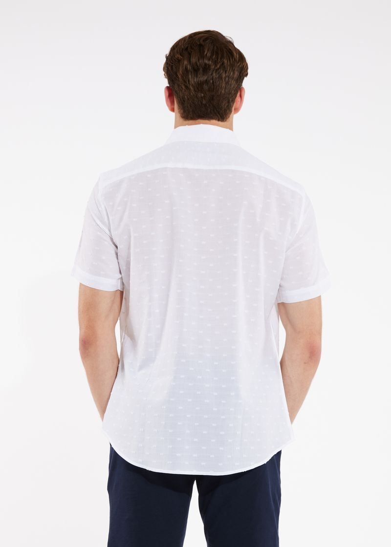 WHITE COTTON PLUMETI SHORT SLEEVE SHIRT PM-4255 Final Sale
