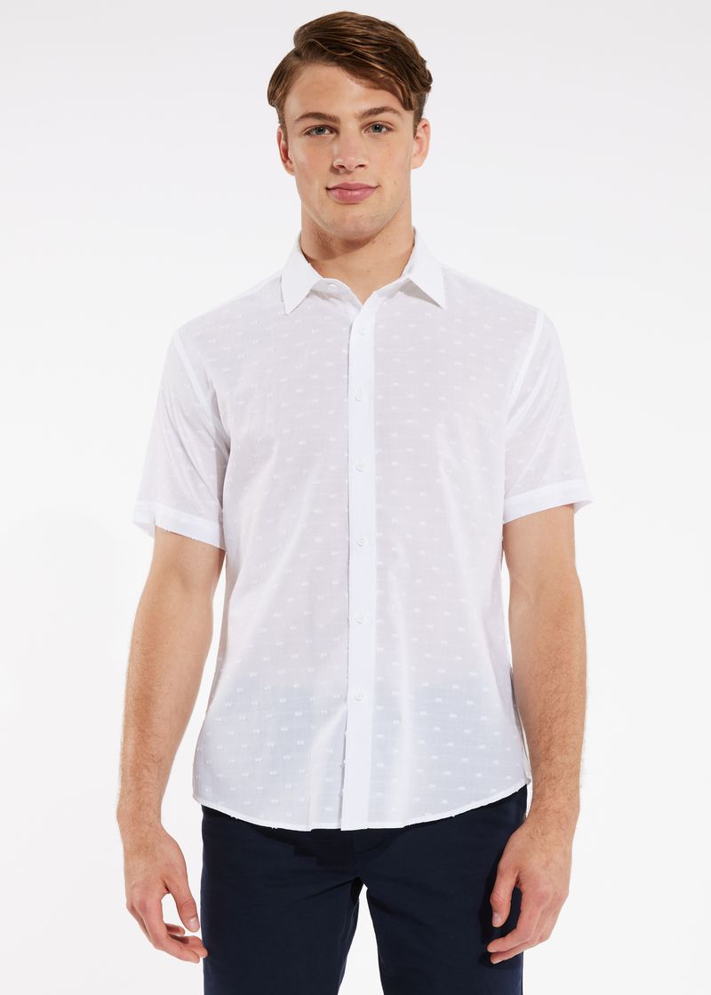 WHITE COTTON PLUMETI SHORT SLEEVE SHIRT PM-4255 Final Sale