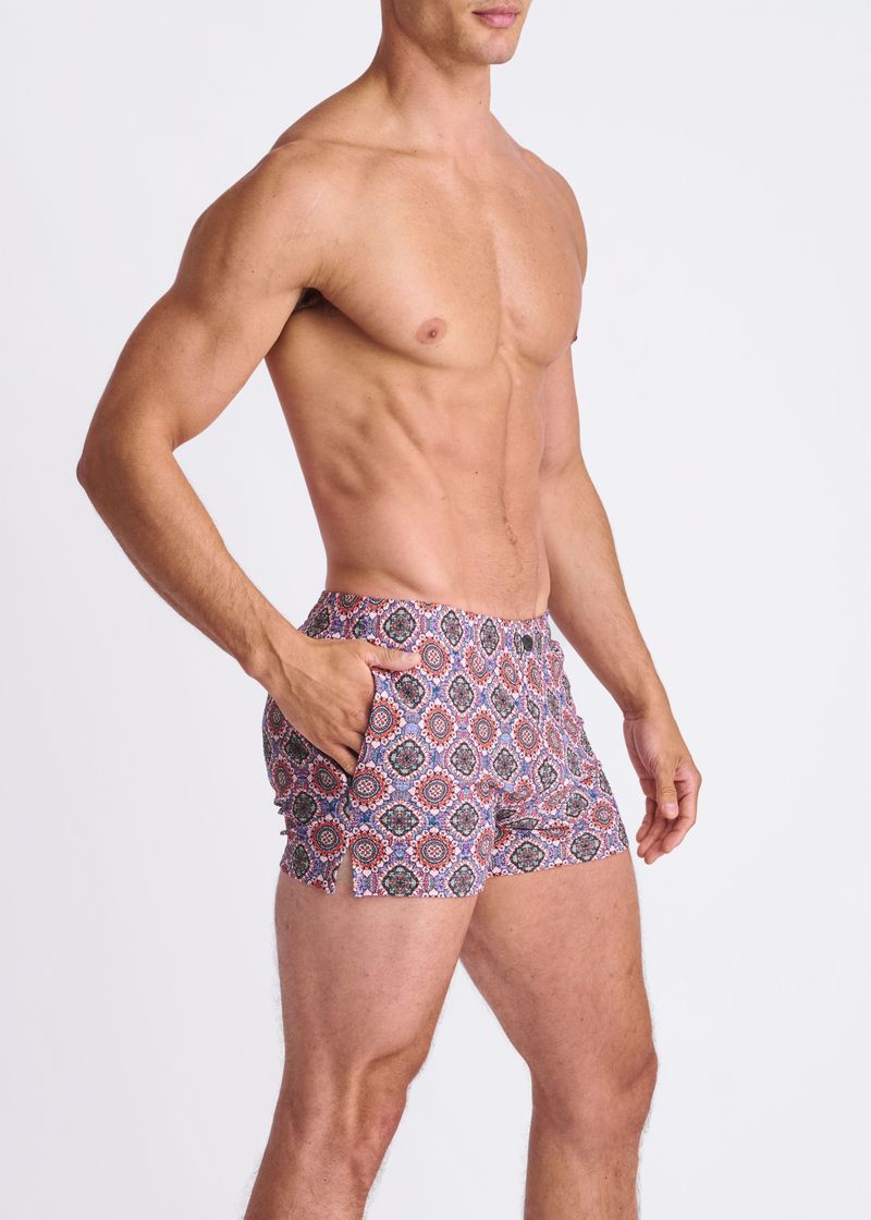 BLUSH/CORAL MEDALLIONS PRINTED SEERSUCKER SWIM SHORTS W/MESH LINING PM-6018-53
