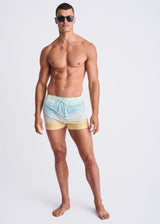 GOLD/BLUE COAST 2.5" INSEAM PRINTED SWIM SHORTS W/ MESH LINING PM-6002-64