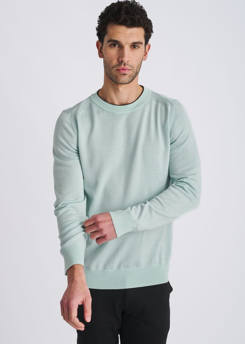 SEACREST CONTRAST CREW NECK WOOL BLEND KNIT SWEATER PM-16422