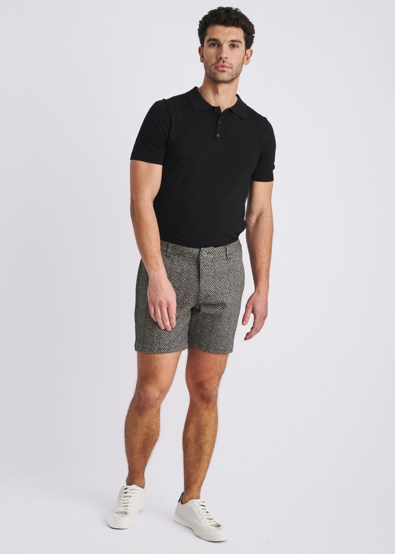 CHARCOAL HERRINGBONE JACQUARD 6" INSEAM STRETCH KNIT CHINO SHORTS PM-2548