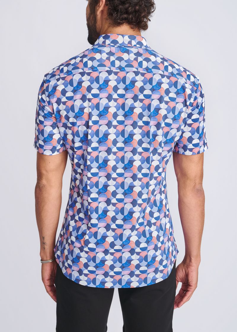 PURPLE/WISTERIA SWIRLS PRINTED PERFORMANCE SHORT SLEEVE SHIRT W/ CONTRAST PLACKET PM-76110