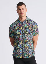 NAVY/GREEN FLORAL PRINTED LIGHTWEIGHT LINEN/TENCEL SHORT SLEEVE SHIRT PM-45041