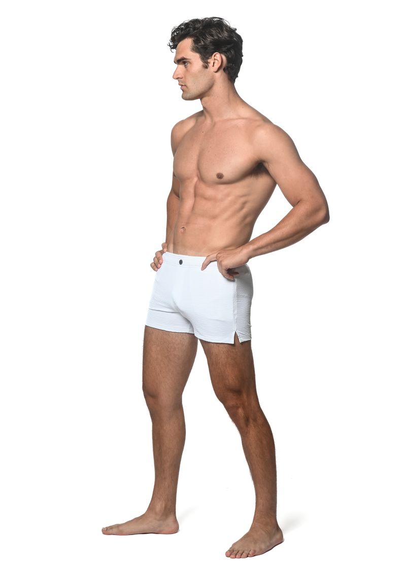 WHITE SOLID SEERSUCKER SWIMSHORT W/ MESH LINING PM-6030