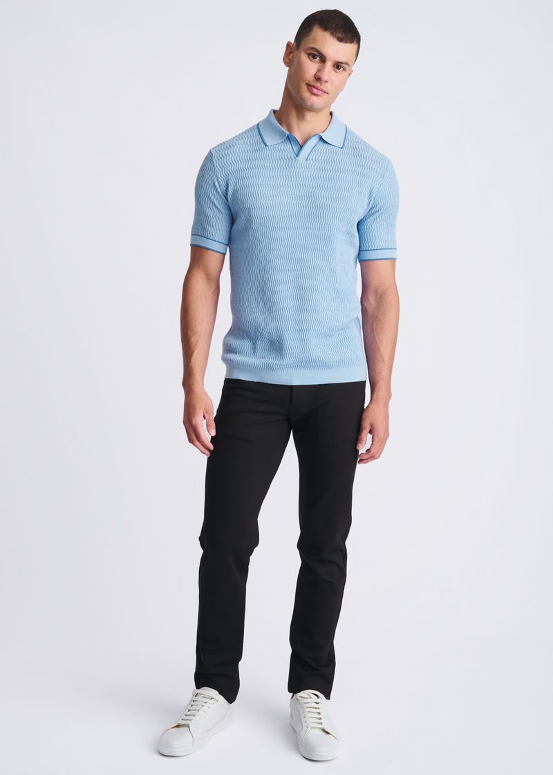 トップス genizawa / See-through Cotton Knit Polo GLACIER/LAGOON WAVEY TEXTURED COTTON JOHNNY COLLAR KNIT POLO PM-16331