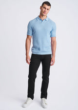 GLACIER/LAGOON WAVEY TEXTURED COTTON JOHNNY COLLAR KNIT POLO PM-16331