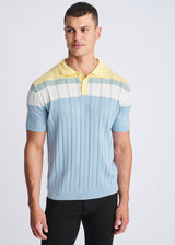 BLUE ICE/YOLK COLOR BLOCK SILK/TENCEL 3-BUTTON KINIT POLO PM-16322