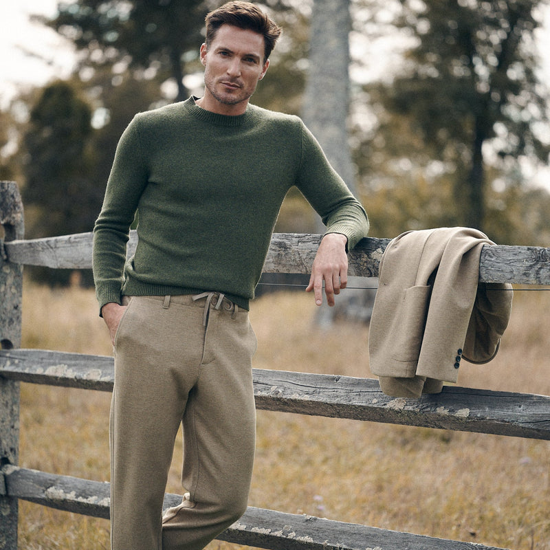 CAMEL WOOL-LOOK STRETCH KNIT PANTS W/ BACK ELASTIC WAISTBAND PM-3050-03