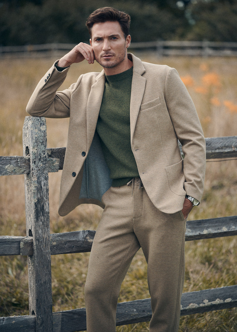 CAMEL WOOL-LOOK STRETCH KNIT BLAZER PM-3055-01