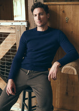 NAVY CREW NECK WOOL SWEATER PM-16406