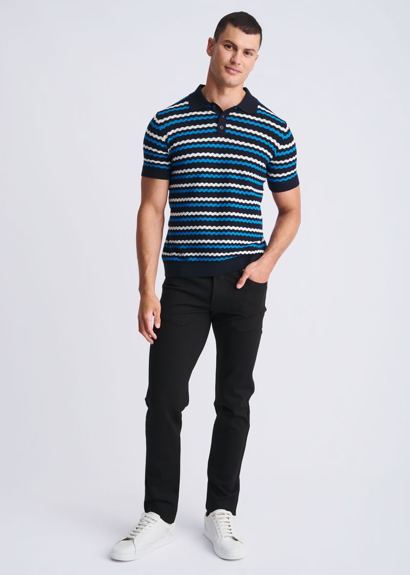 PEACOCK/NAVY/OFF WHITE WAVE TEXTURED COTTON 3-BUTTON KNIT POLO PM-16320