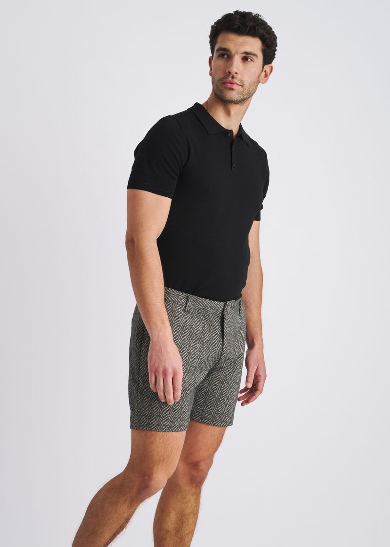 CHARCOAL HERRINGBONE JACQUARD 6" INSEAM STRETCH KNIT CHINO SHORTS PM-2548