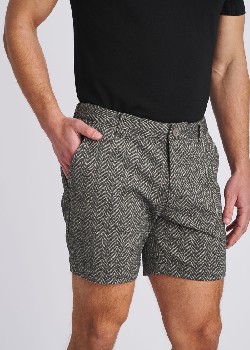 CHARCOAL HERRINGBONE JACQUARD 6" INSEAM STRETCH KNIT CHINO SHORTS PM-2548